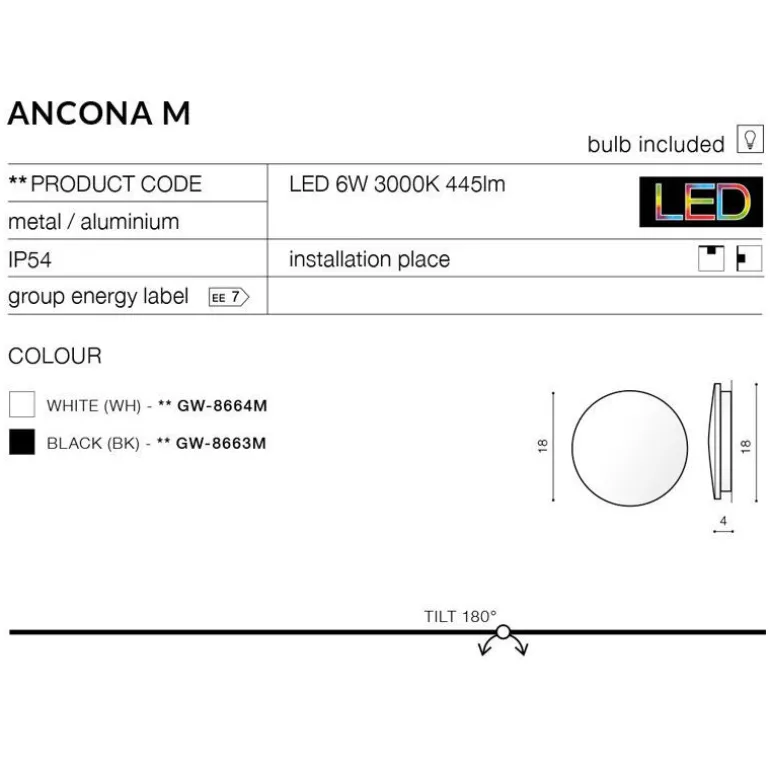 Azzardo Ancona - kinkiet led z IP54