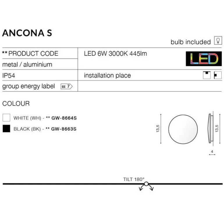 Azzardo Ancona - kinkiet led z IP54