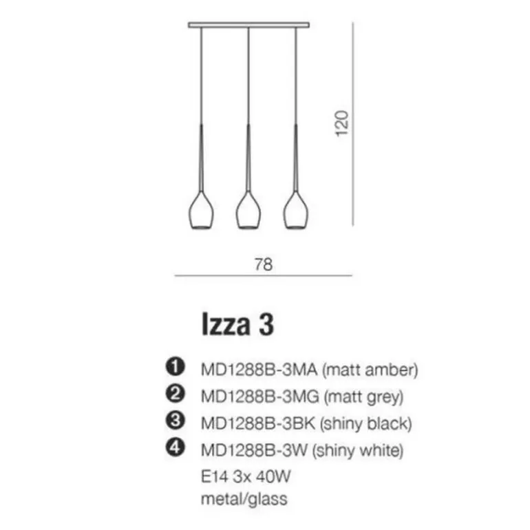 Azzardo Izza 3 - lampa wisząca na listwie