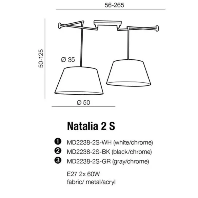 Azzardo Natalia 2S lampa na wysięgniku, dwa abażury